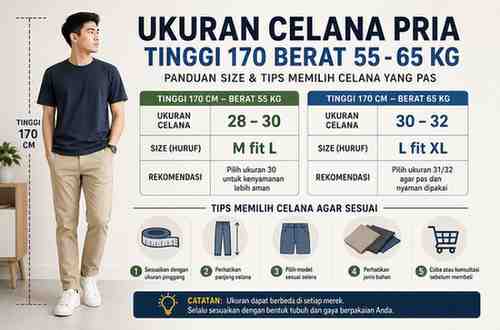 Ukuran Celana Pria Tinggi 170 Berat 55 – 65 KG