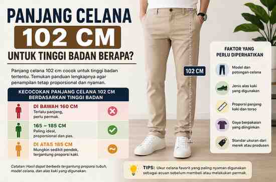 Panjang Celana 102 Cm untuk Tinggi Badan Berapa